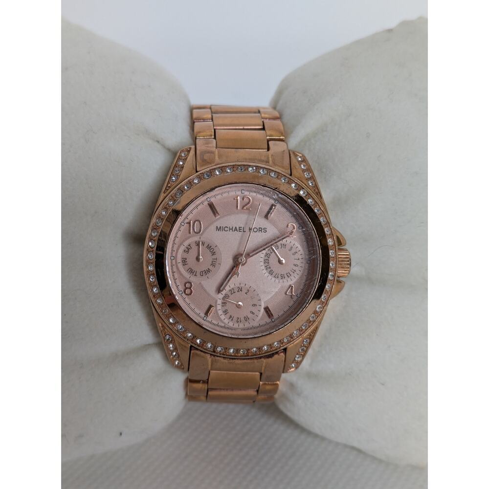 Michael Kors Woman’s MK5613 Rose Gold Watch Round Crystal Rhinestone Bezel